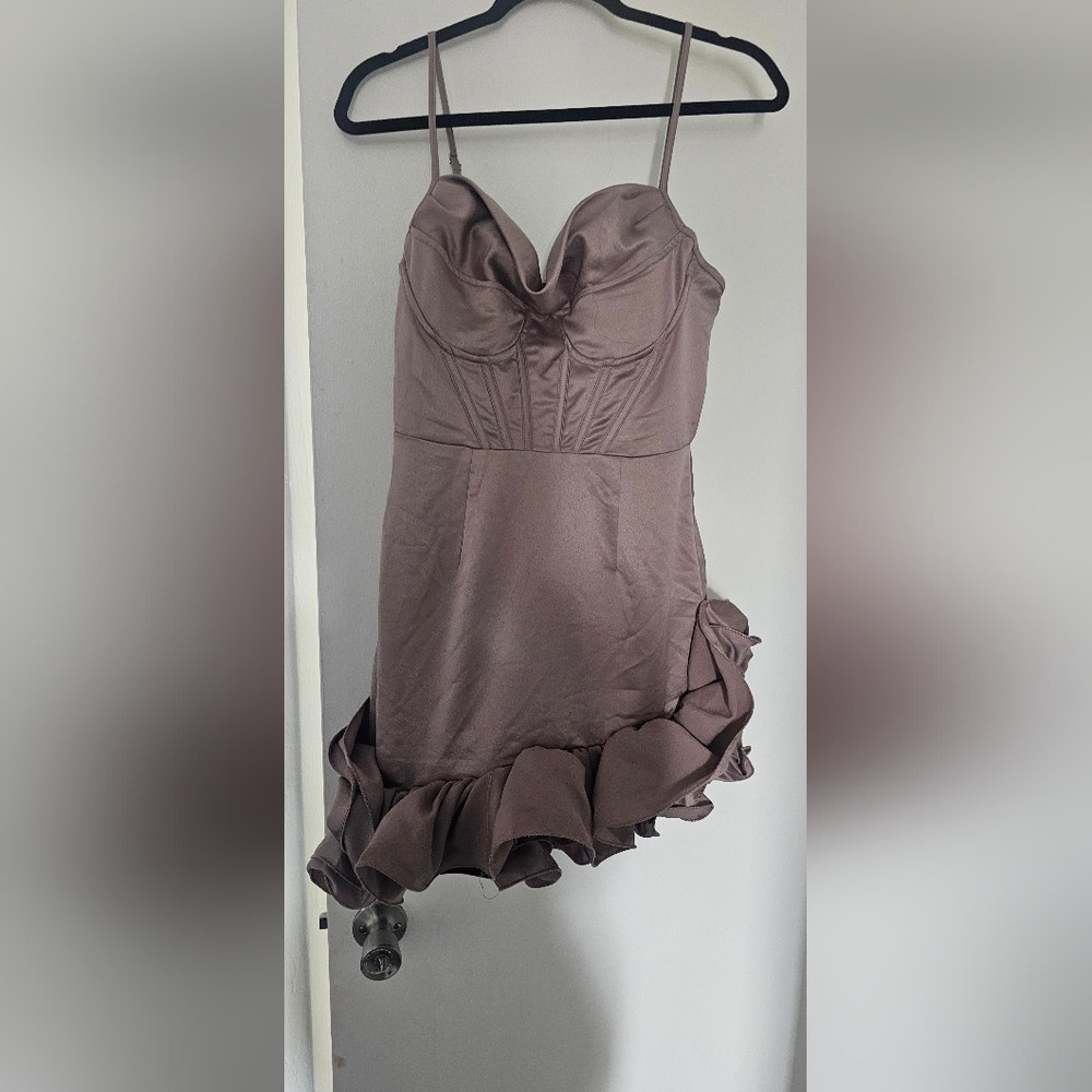 PrettyLittleThing Brown Ruffled Tiered Mini Dress
